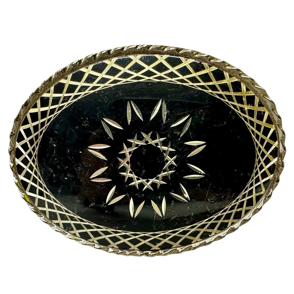 Vintage Etched Starburst Theme Dark Blue Color Oval‎ Belt Buckle Marked W